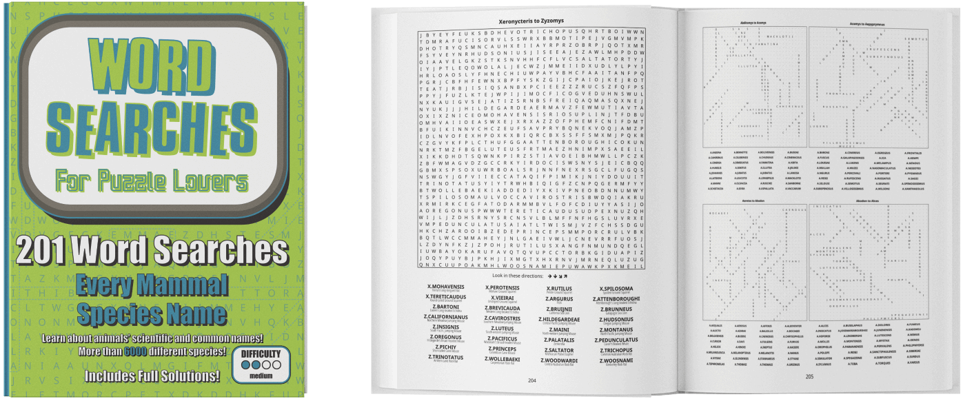 Word Searches — Mammals spread view