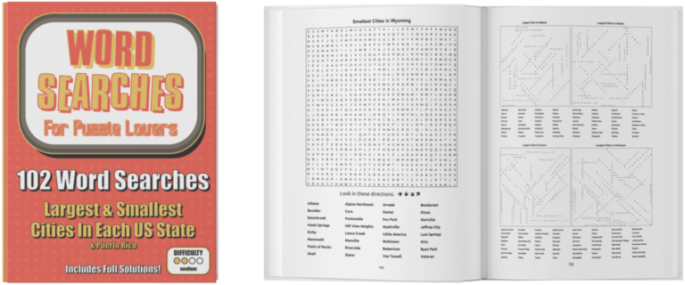 Word Searches for Puzzle Lovers - Largest and Smallest Cities in US States and Puerto Rico - Inner Spread