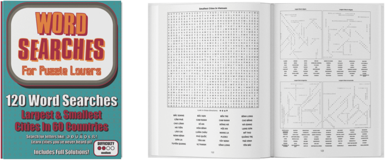 Word Searches for Puzzle Lovers - Largest and Smallest Cities in 60 Countries - Inner Spread