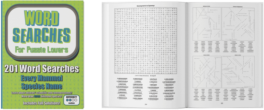 Word Searches for Puzzle Lovers - Every Mammal Species Name - Spread